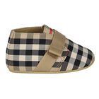 Beige & Checked Logo Baby Trainers, 1, hi-res