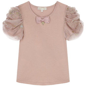 Girls Pink Tulle Sleeve T-Shirt