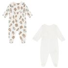 Baby Girls White Bear & Bunny Babygrows ( 2-Pack ), 3, hi-res