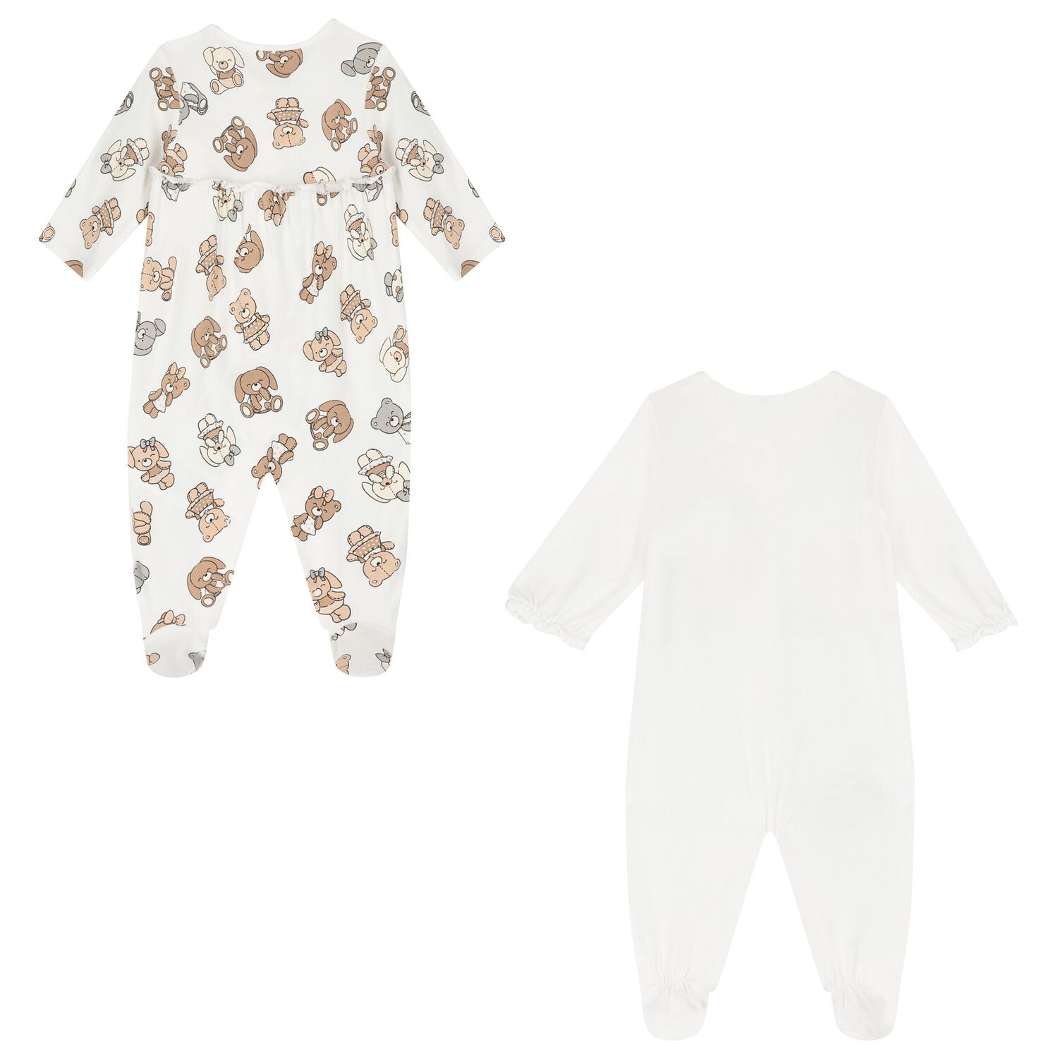 Baby Girls White Bear & Bunny Babygrows ( 2-Pack ), 3, hi-res