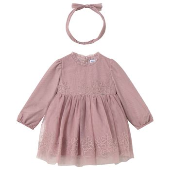 Younger Girls Pink Floral Tulle Dress Set