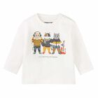 Younger Boys Ivory Cats Long Sleeve Top, 1, hi-res