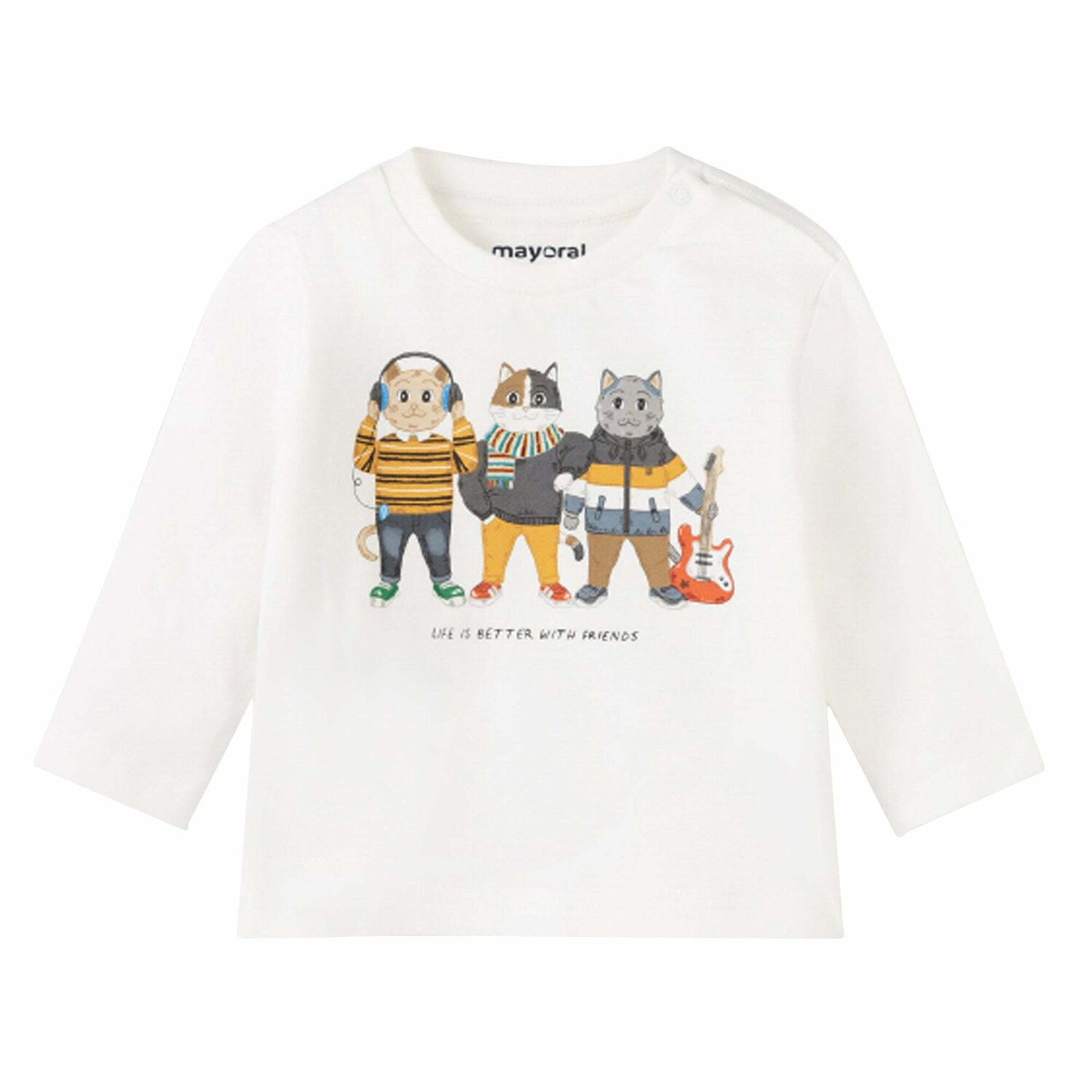 Younger Boys Ivory Cats Long Sleeve Top, 1, hi-res image number null