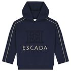 Girls Navy Blue Logo Hooded Top, 1, hi-res