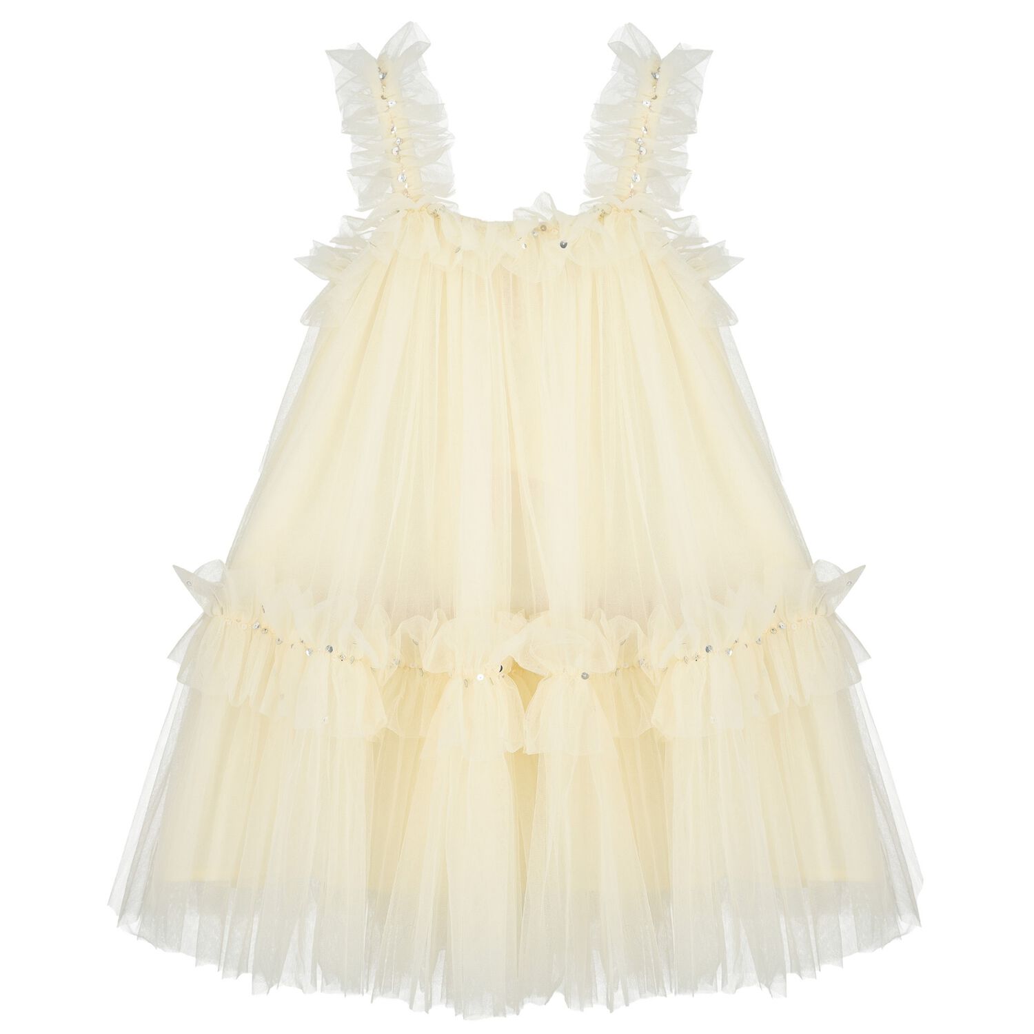 Girls Yellow Ruffled Tulle Dress, 1, hi-res