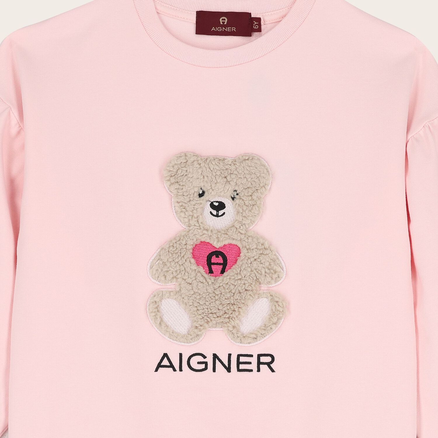 Girls Pink Teddy Bear Logo Sweatshirt, 2, hi-res