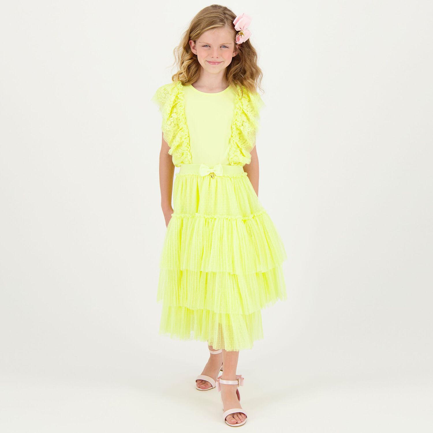 Girls Yellow Tulle Skirt, 1, hi-res