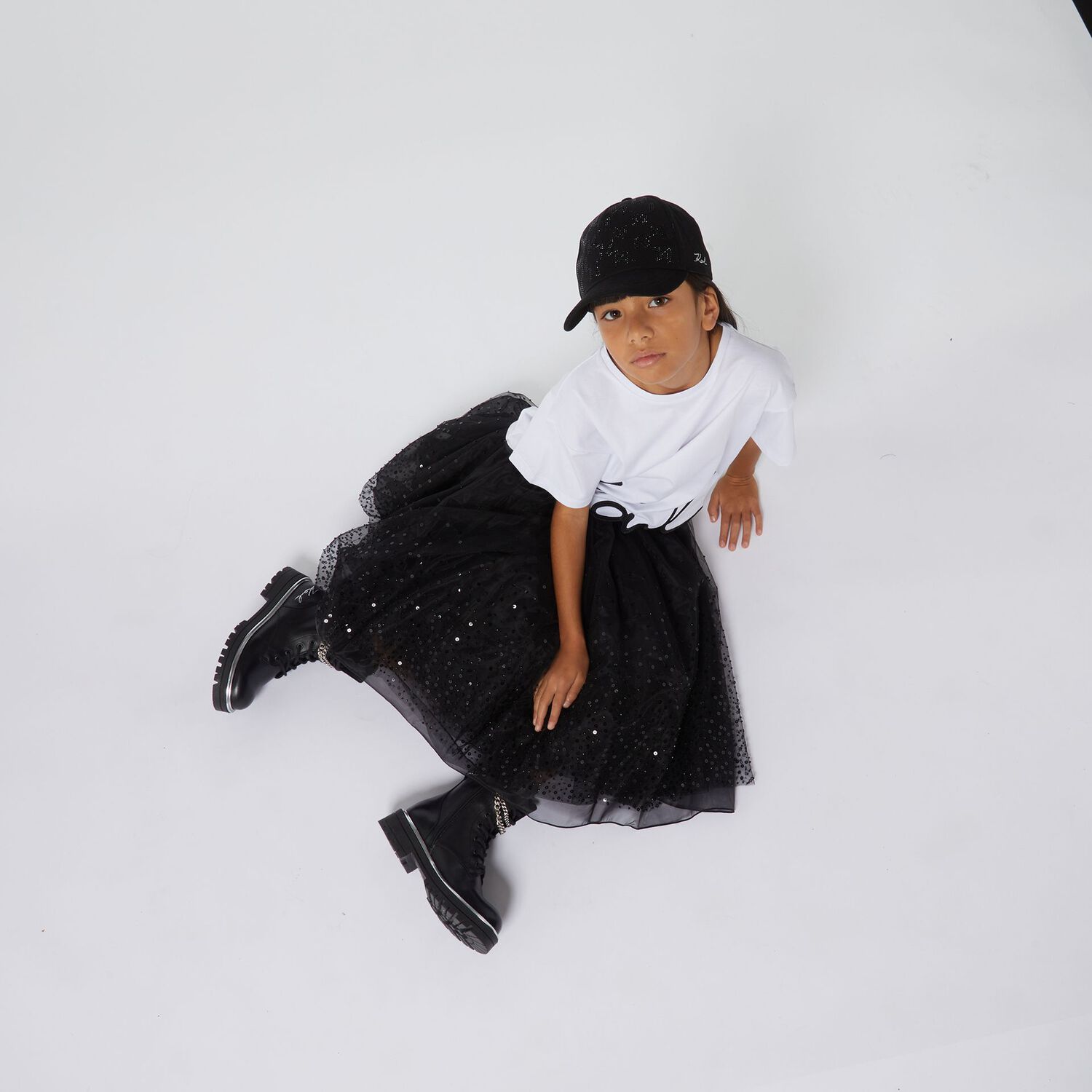 Girls Black Logo Tulle & Sequin Skirt, 1, hi-res image number null