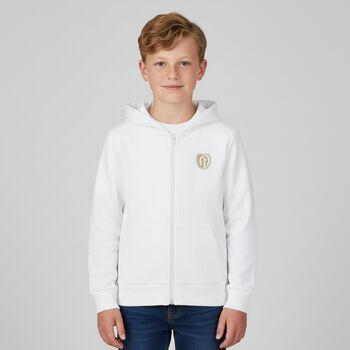 Younger Boys White Logo Zip Up Top