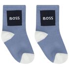 Baby Boys White & Blue Logo Socks ( 3-Pack ) , 2, hi-res