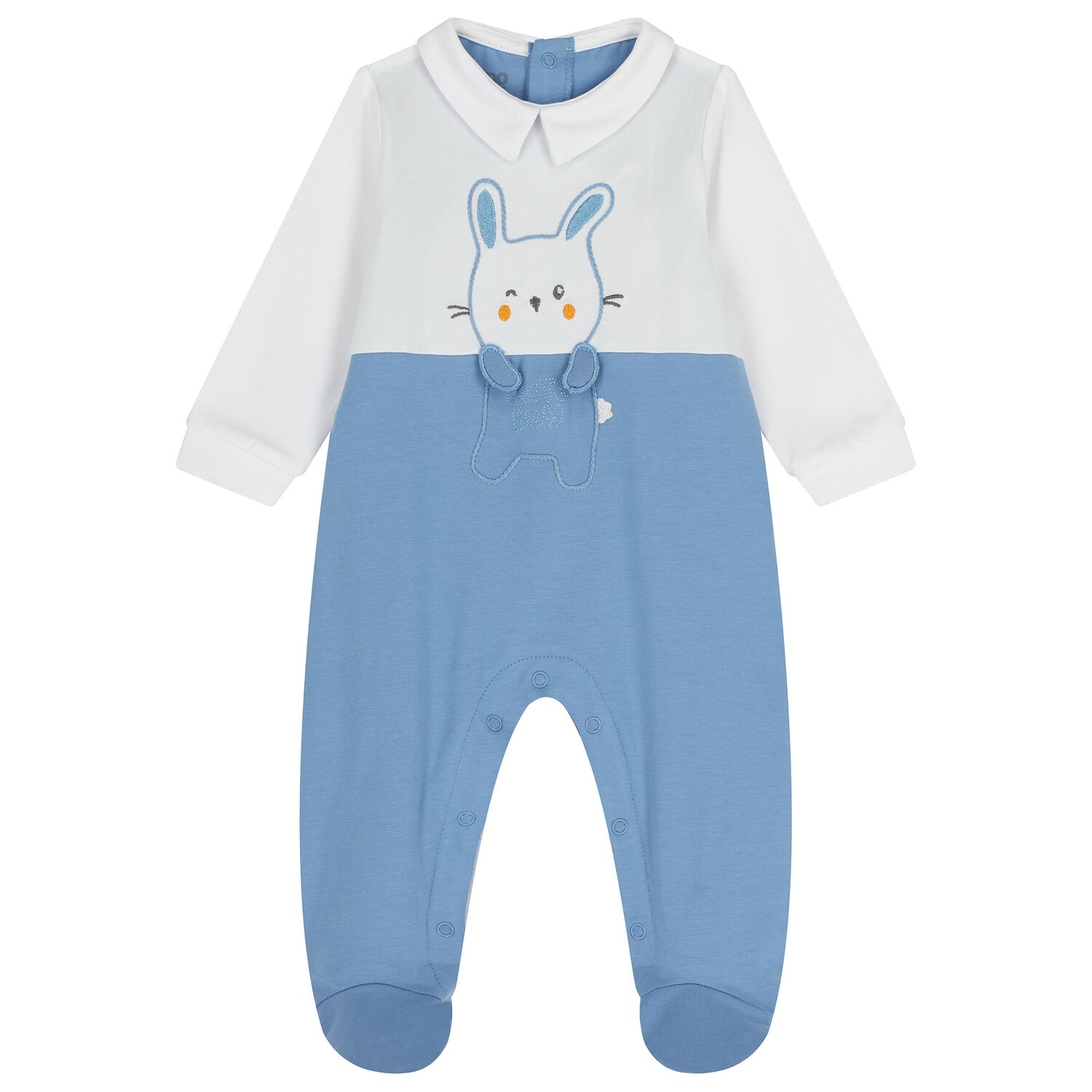 Baby Boys White & Blue Bunny Babygrow, 1, hi-res