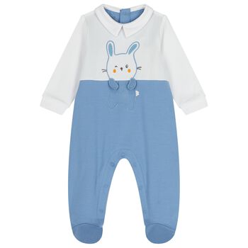 Baby Boys White & Blue Bunny Babygrow