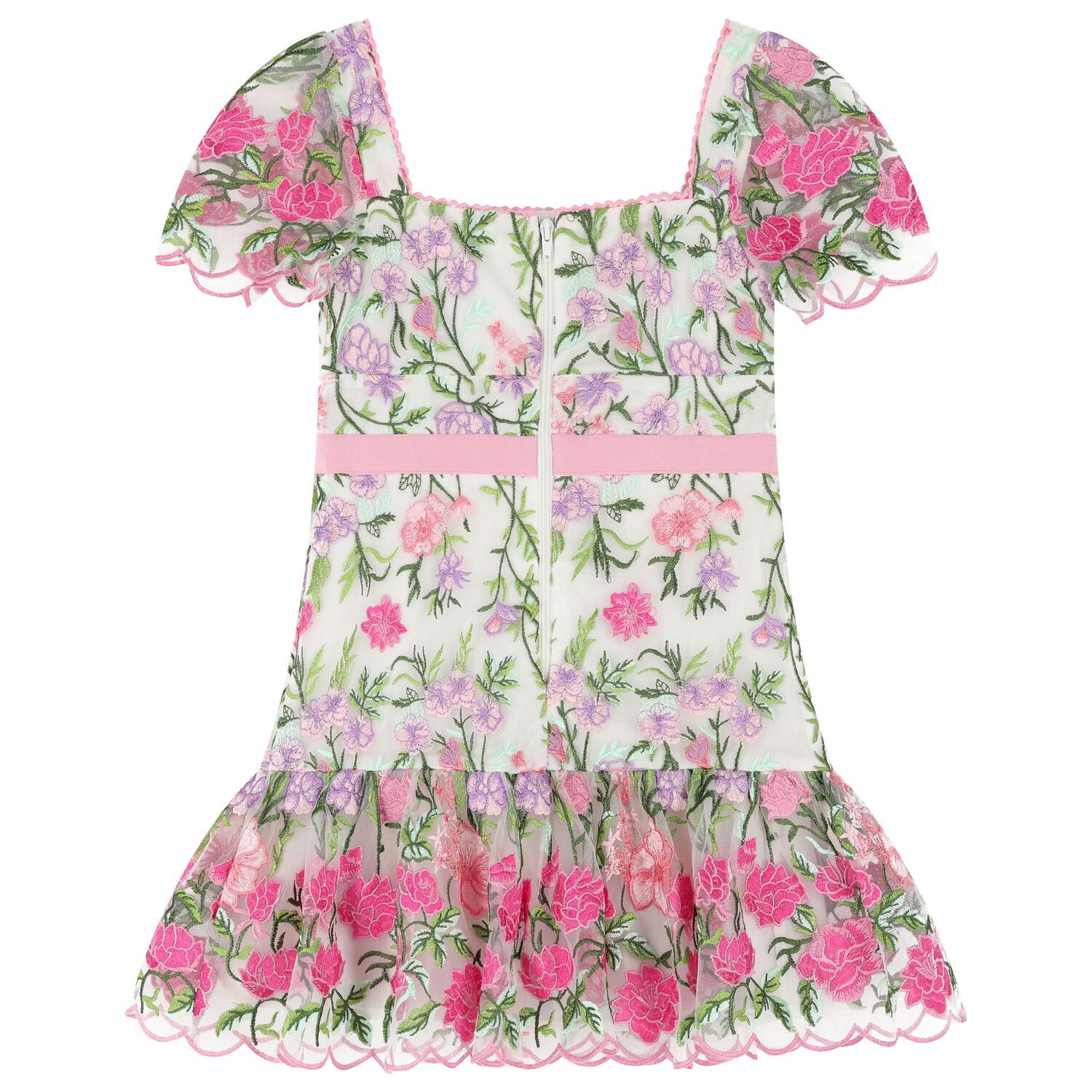 Girls White & Pink Embroidered Tulle Dress, 1, hi-res image number null