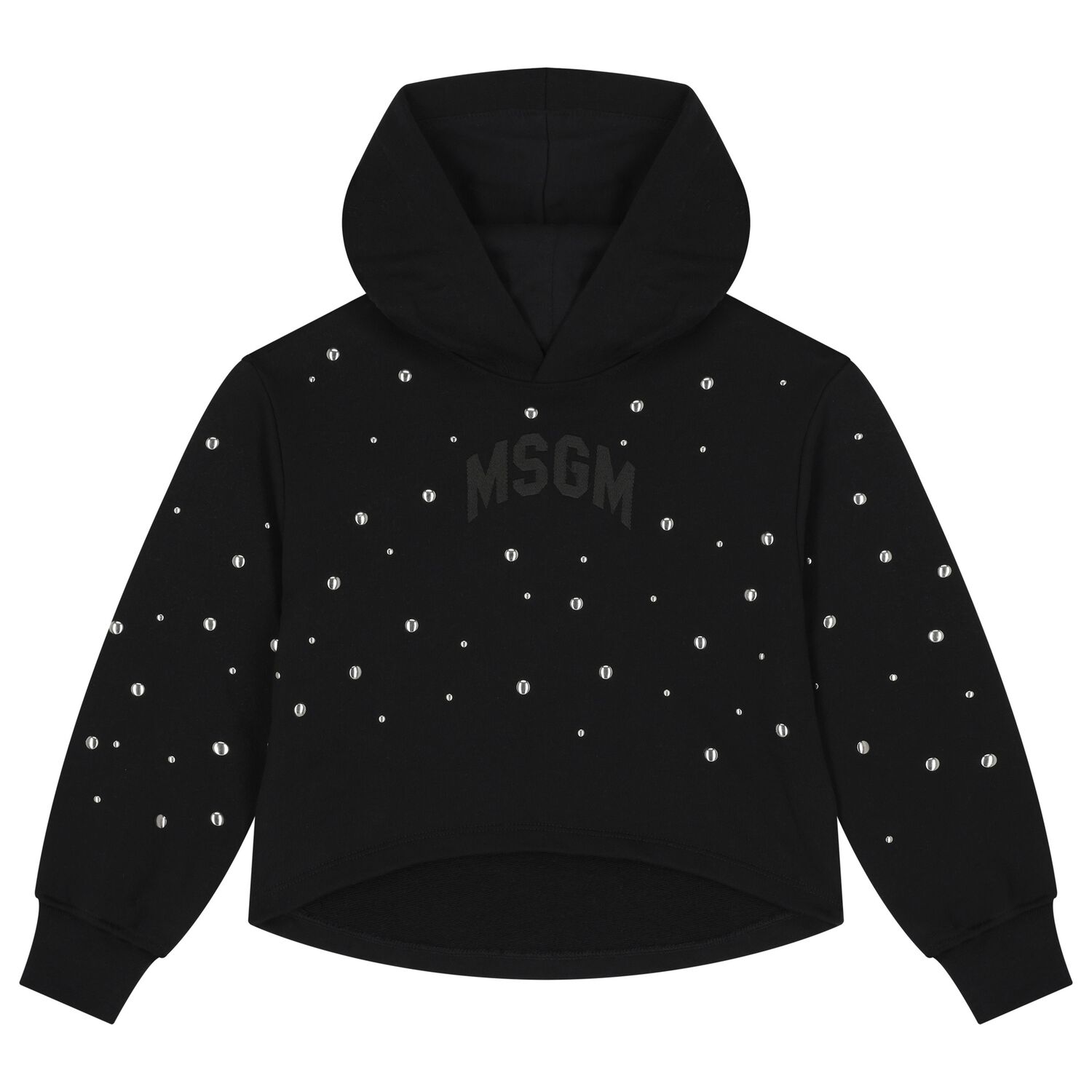 Girls Black Logo Hooded Top, 1, hi-res