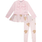 Girls Pink Bow Leggings Set, 1, hi-res