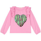 Girls Pink Ruffle & Heart Long Sleeve Top, 1, hi-res
