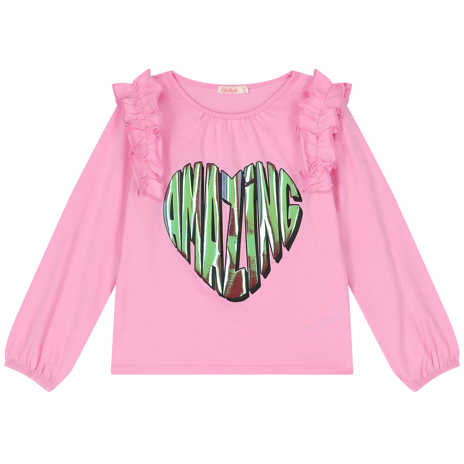Girls Pink Ruffle & Heart Long Sleeve Top, 1, hi-res