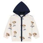 Baby Boys Ivory & Navy Blue Teddy Bear 3 Piece Tracksuit, 1, hi-res