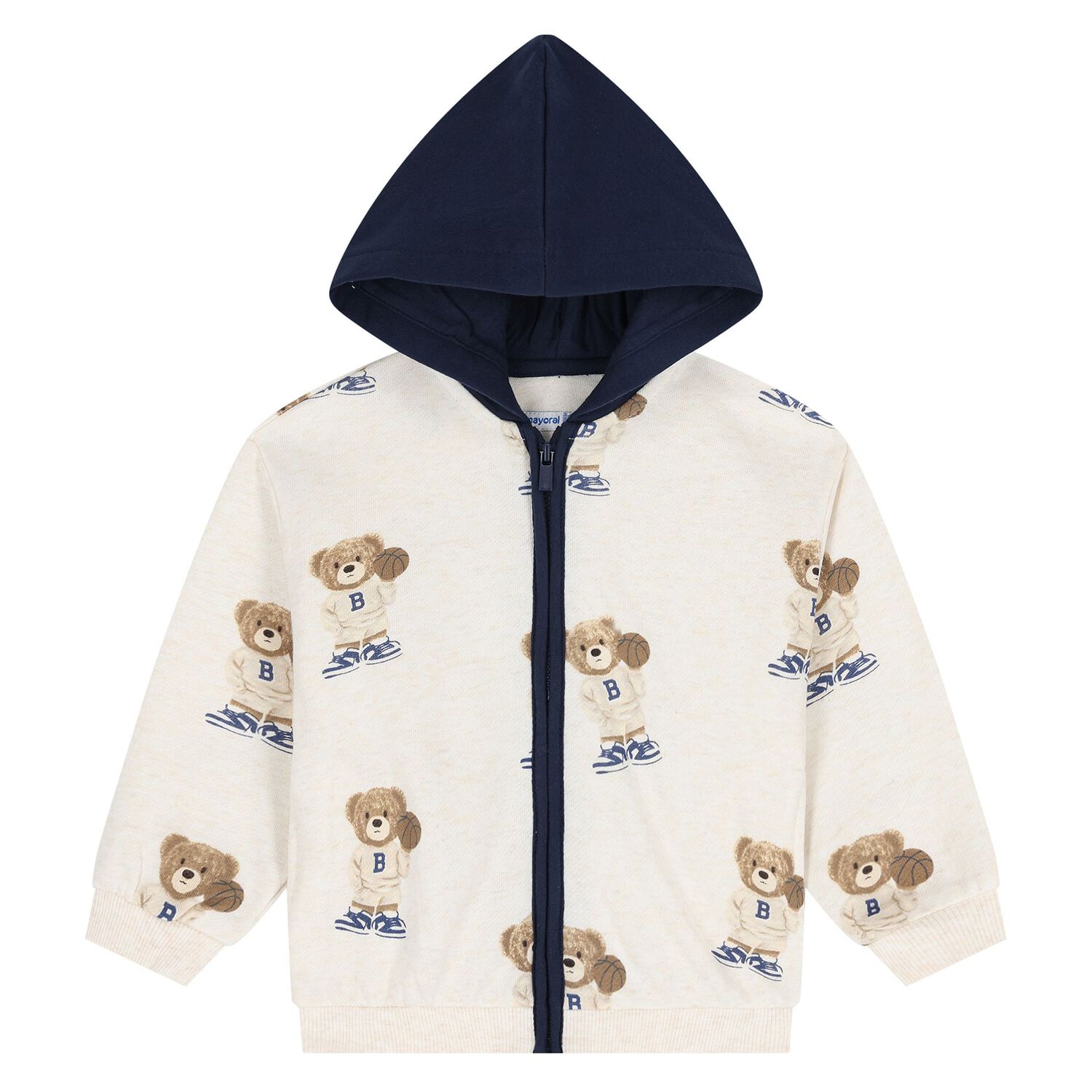 Baby Boys Ivory & Navy Blue Teddy Bear 3 Piece Tracksuit, 1, hi-res