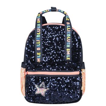 Girls Navy Blue Sequin Logo Backpack