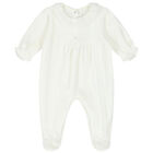Baby Girls Ivory Lace Babygrow, 1, hi-res