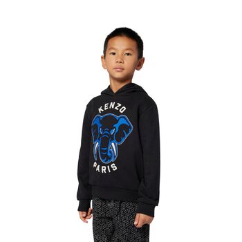 Boys Black Elephant Logo Hooded Top