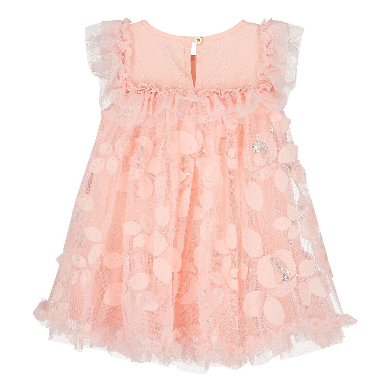 Baby Girls Pink Appliqued Tulle Dress, 3, hi-res
