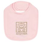 Baby Girls Pink and Gold Logo Bib, 3, hi-res