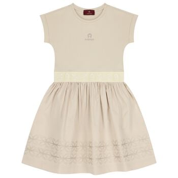 Girls Beige Logo Dress