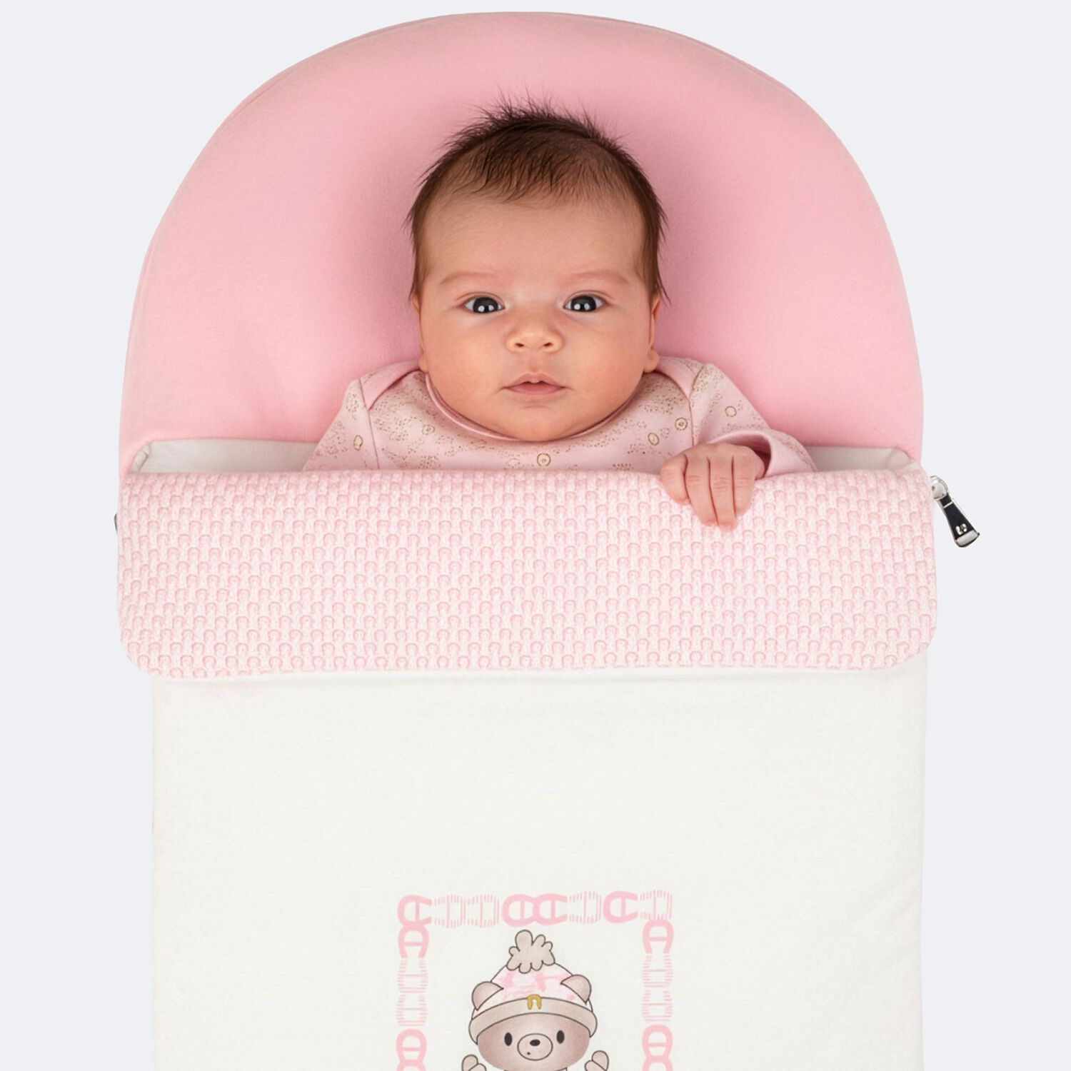 Baby Girls White & Pink Teddy Bear Logo Nest, 3, hi-res