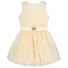 Girls Ivory 3D Flower Dress, 1, hi-res