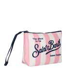 Girls White & Pink Striped Logo Pouch, 1, hi-res