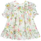 Younger Girls White Floral Chiffon Dress, 2, hi-res