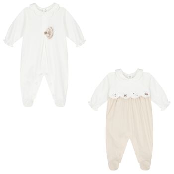 Baby Girls White & Beige Babygrows ( 2-Pack )