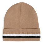Boys Beige Logo Beanie Hat, 2, hi-res