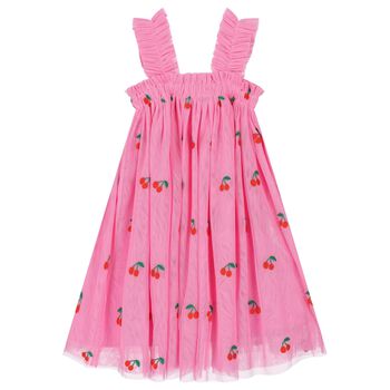 Girls Pink Tulle Cherry Dress