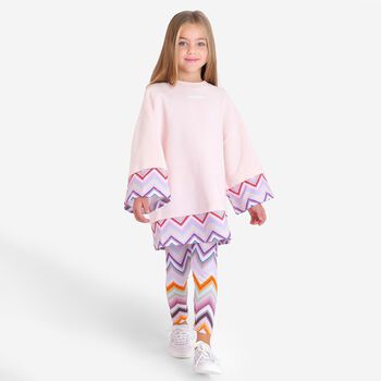 Girls Pink Zig Zag Leggings