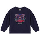 Girls Navy Tiger Logo Sweatshirt, 1, hi-res