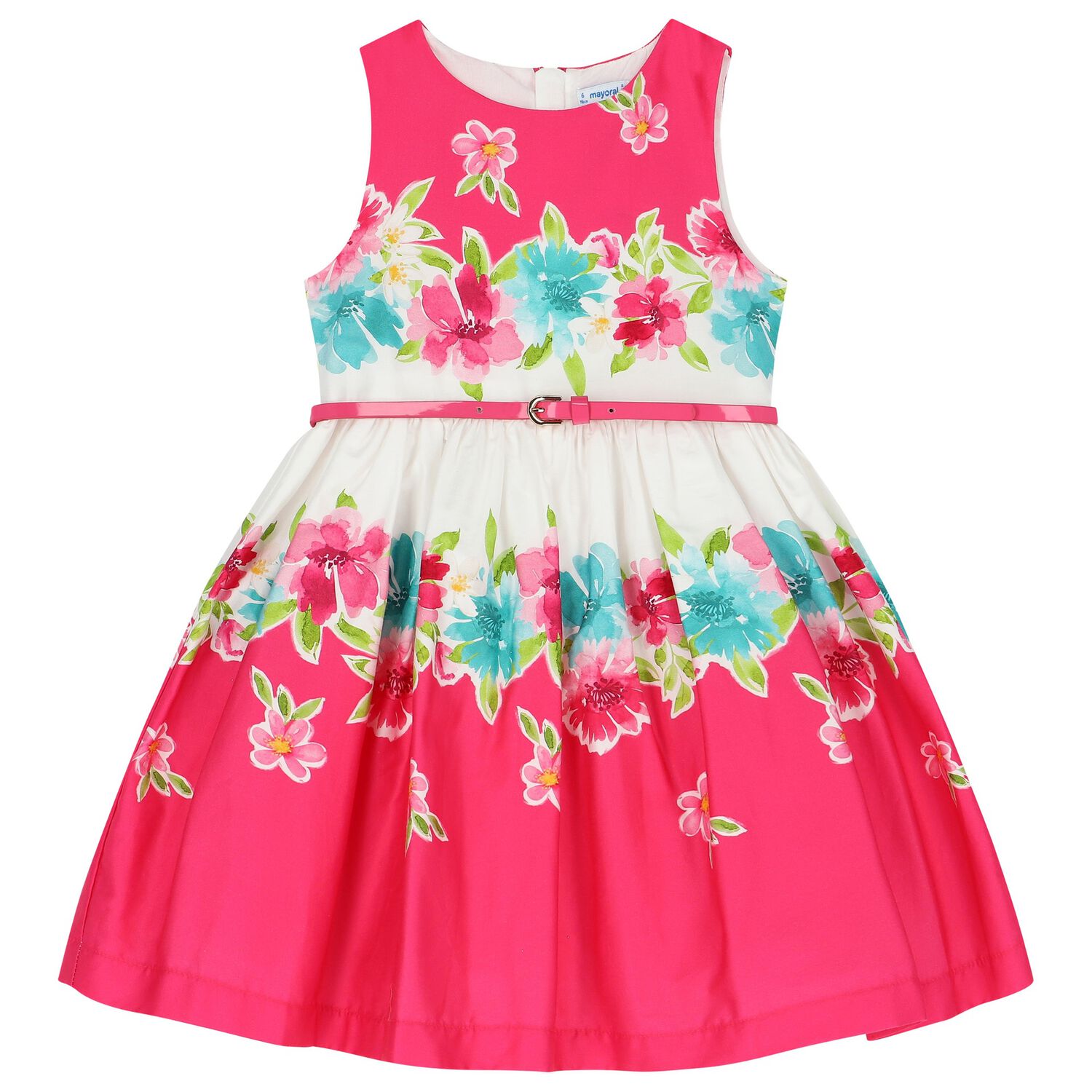 Girls Pink & White Floral Dress, 1, hi-res