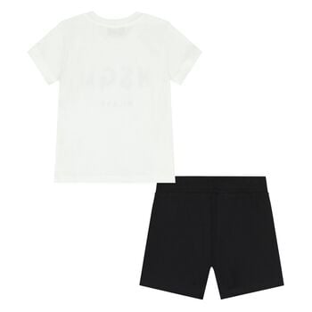 Younger White & Black Logo Shorts Set