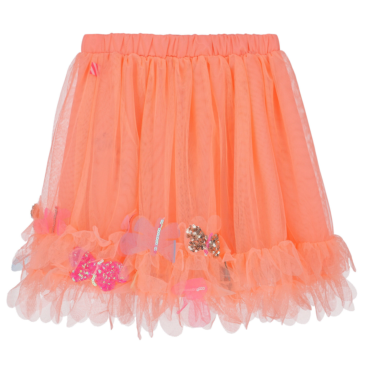 Girls Orange Butterfly Tulle Skirt, 1, hi-res