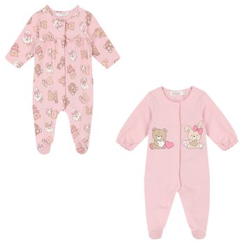Baby Girls Pink Teddy Bear Babygrows ( 2-Pack )