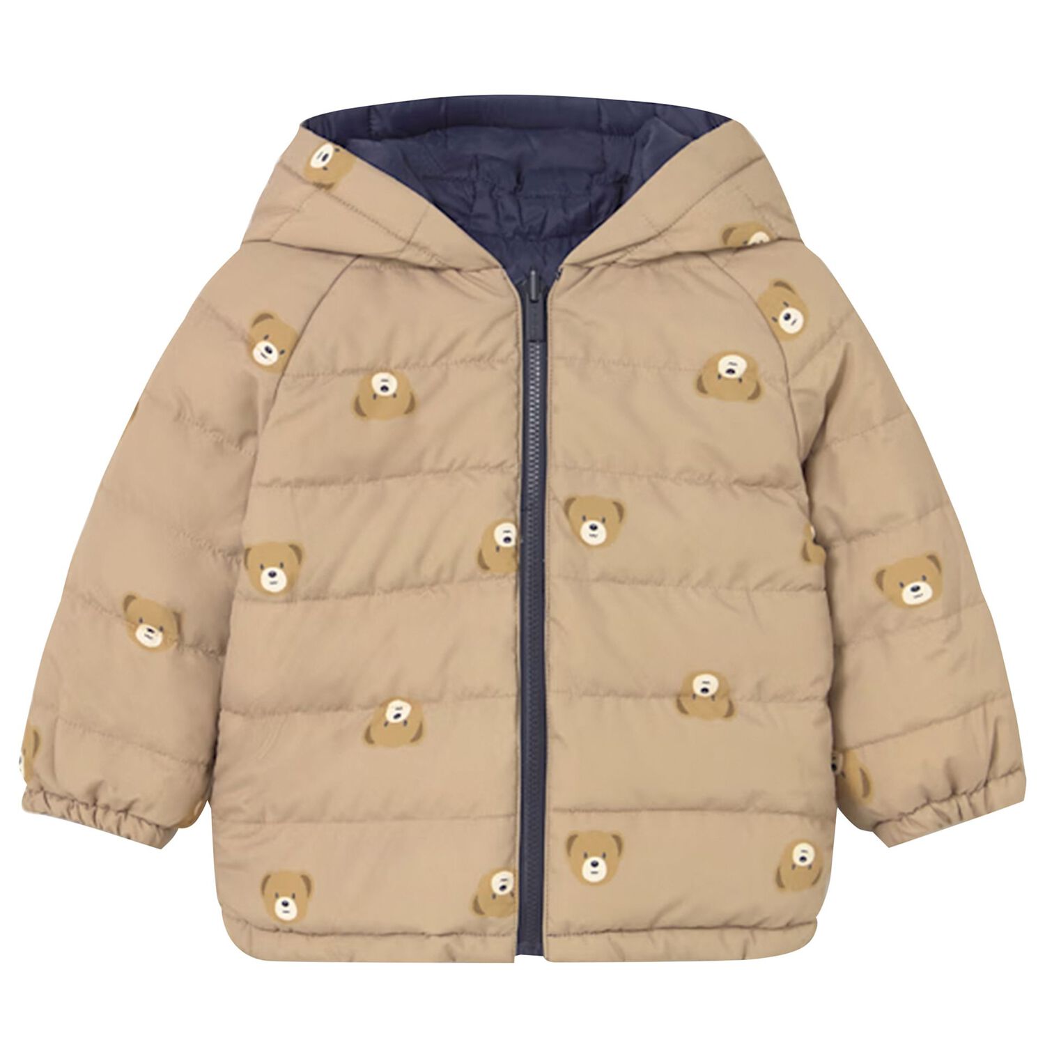 Younger Boys Navy Blue & Beige Reversible Puffer Jacket, 1, hi-res