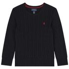 Black Logo Cable Knit Jumper, 1, hi-res