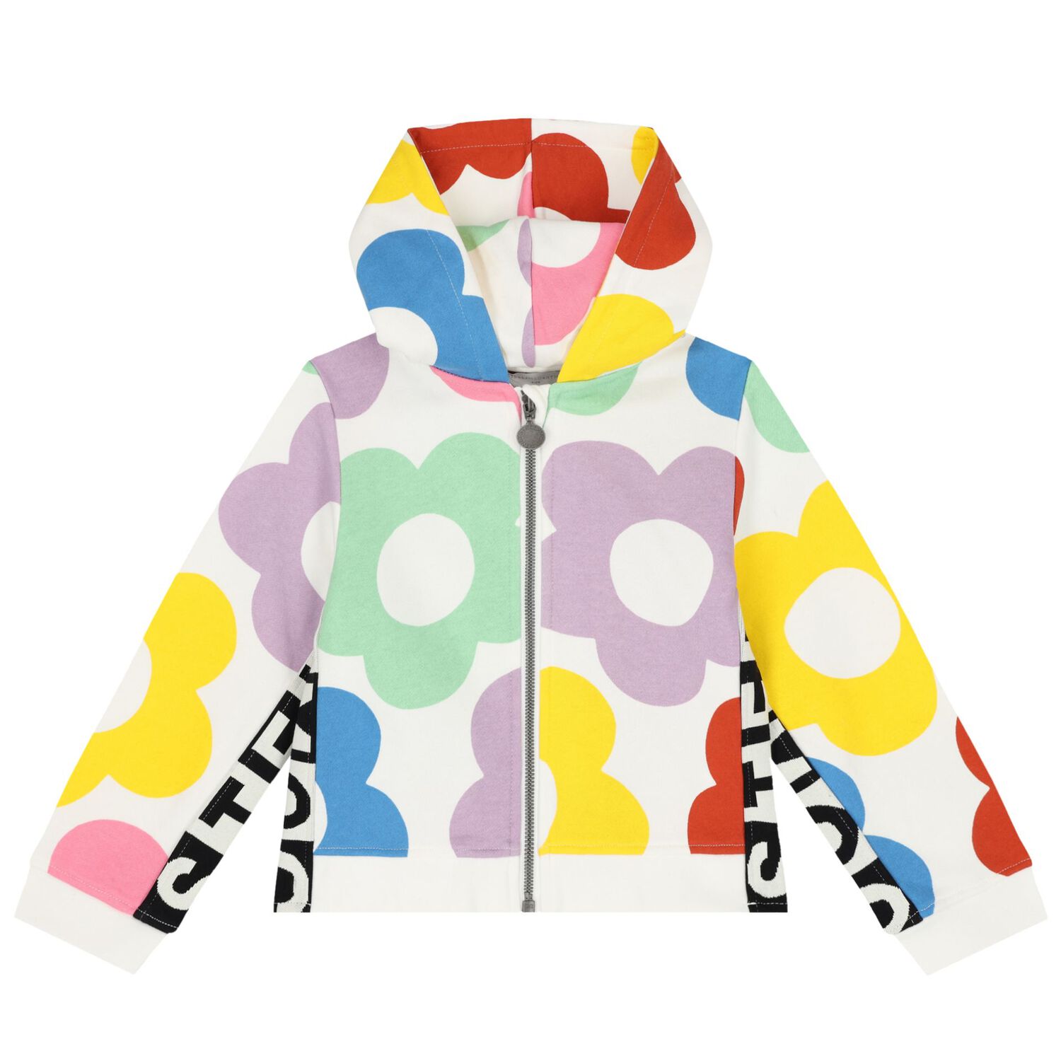 Girls Ivory Floral Hooded Zip Up Top, 1, hi-res image number null