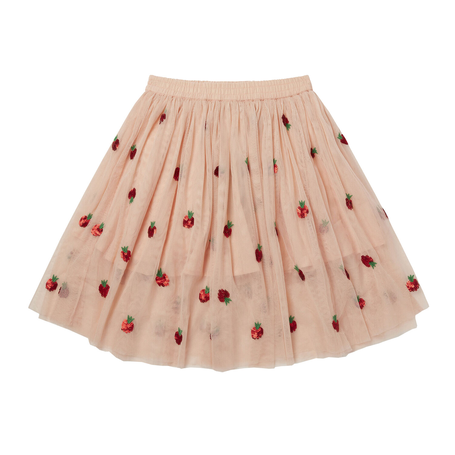 Girls Pink Strawberry Tulle Skirt, 1, hi-res