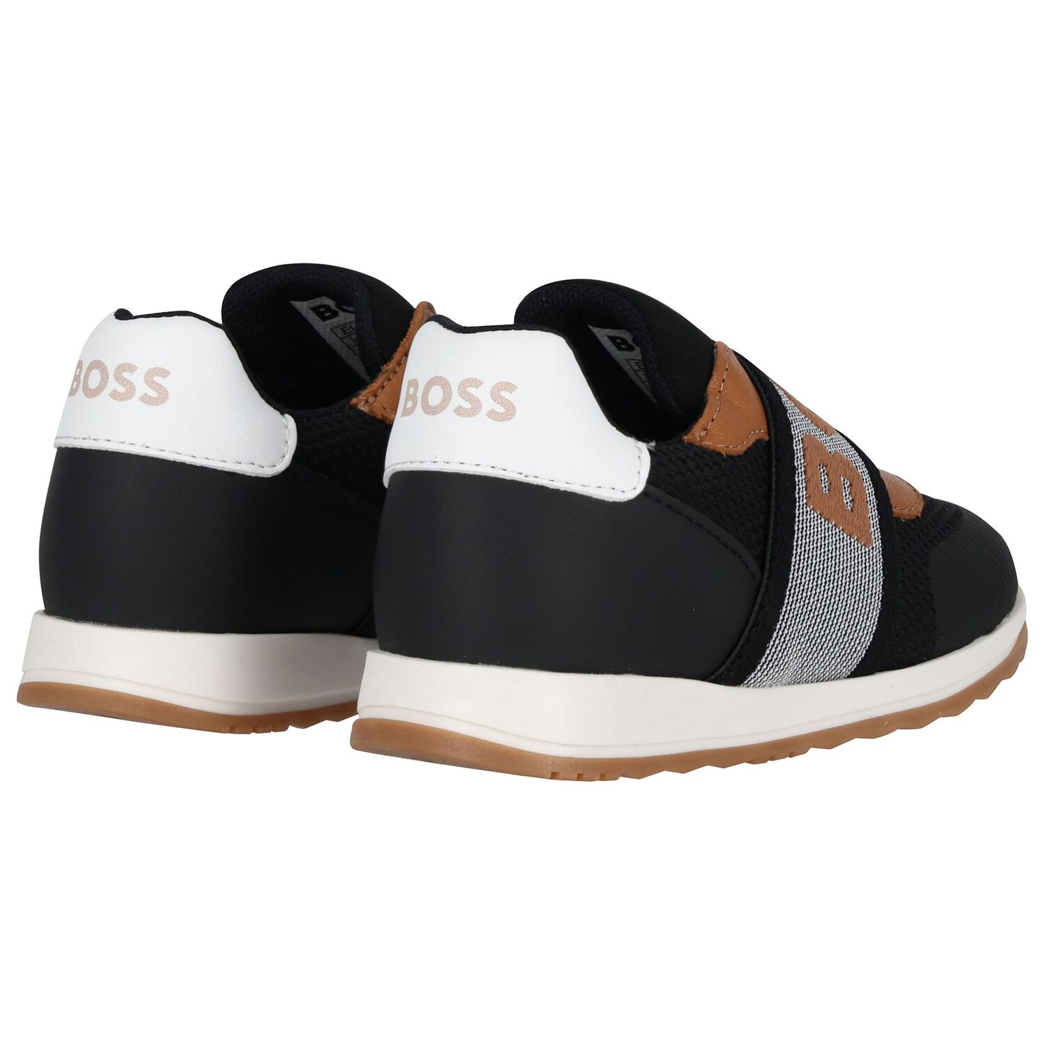 Boys Black Logo Trainers, 1, hi-res