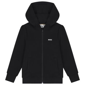 Boys Black Logo Zip Up Top