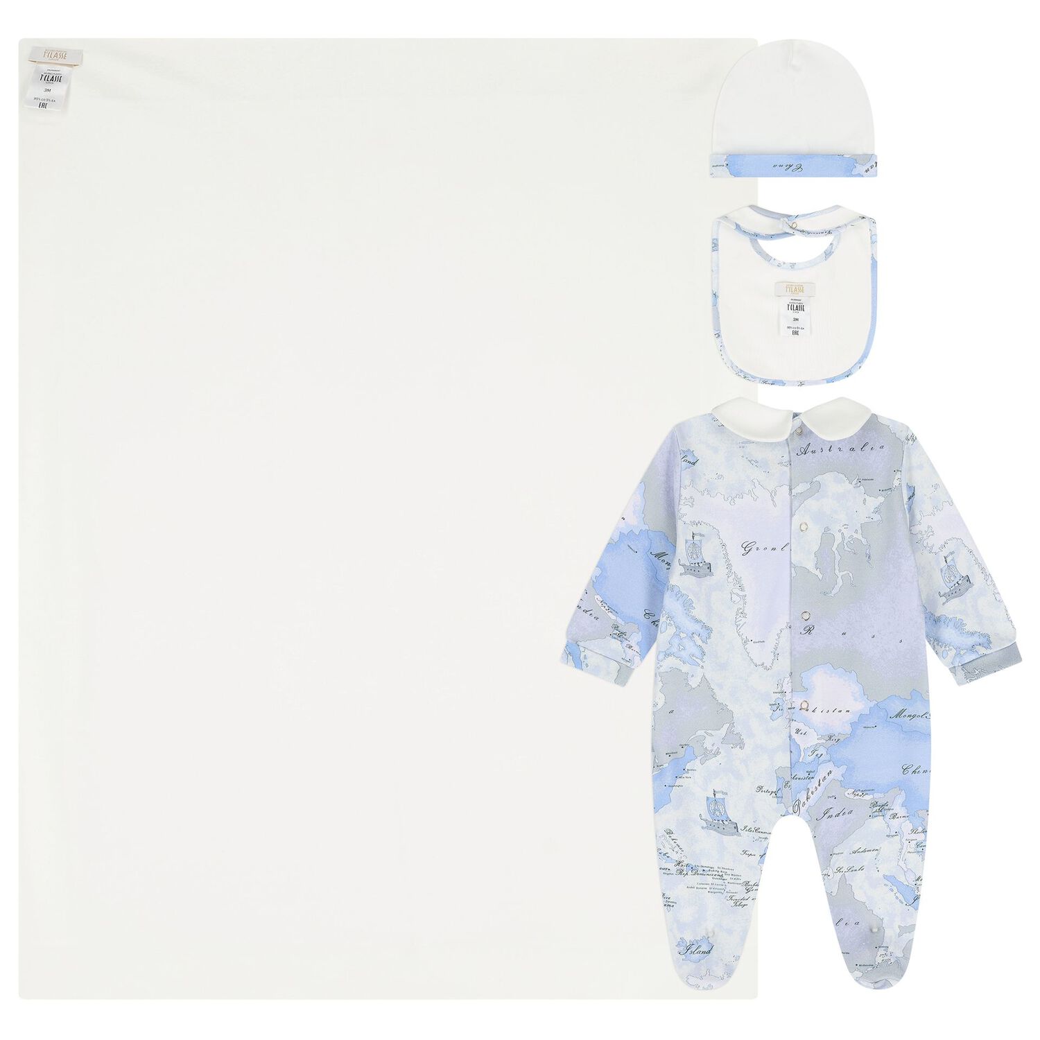 Baby Boys Ivory & Blue Geo Map Babygrow Gift Set, 1, hi-res
