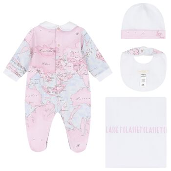 Baby Girls White & Pink Geo Map Babygrow Gift Set